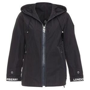 BURBERRY black nylon logo trim hooded windbreaker jacket IT34 XXS